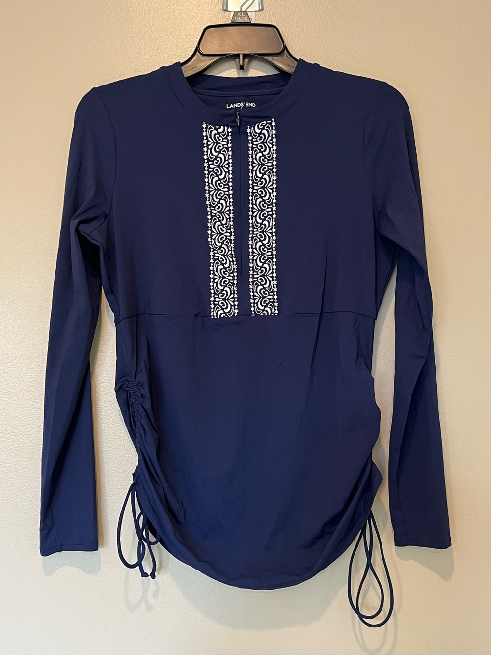 Lands' End Long-Sleeve Ruched Swim Top with Contrast Trim (TOP ONLY)